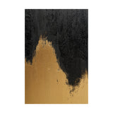 Frameless canvas wall art, 100 x 140cm, with a textured abstract design in black and gold, black filling the upper portion and gold rising from the base.