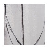 Close-up of Monochrome Abstract Canvas with Black Frame, showing textured white surface with fine black curved and vertical lines.