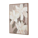 White & Natural Floral Canvas with Oak Effect Frame - 90 x 120cm