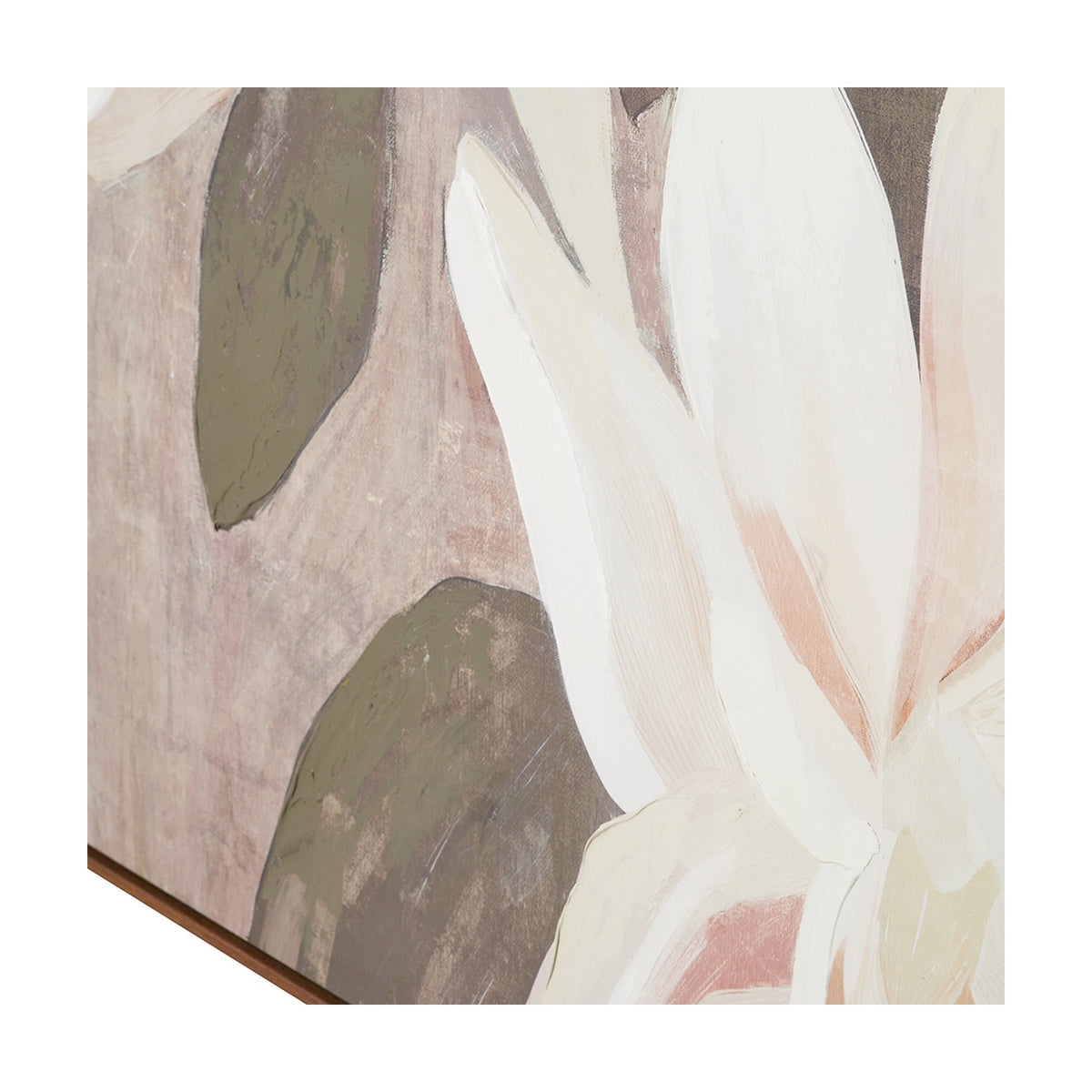 White & Natural Floral Canvas with Oak Effect Frame - 90 x 120cm