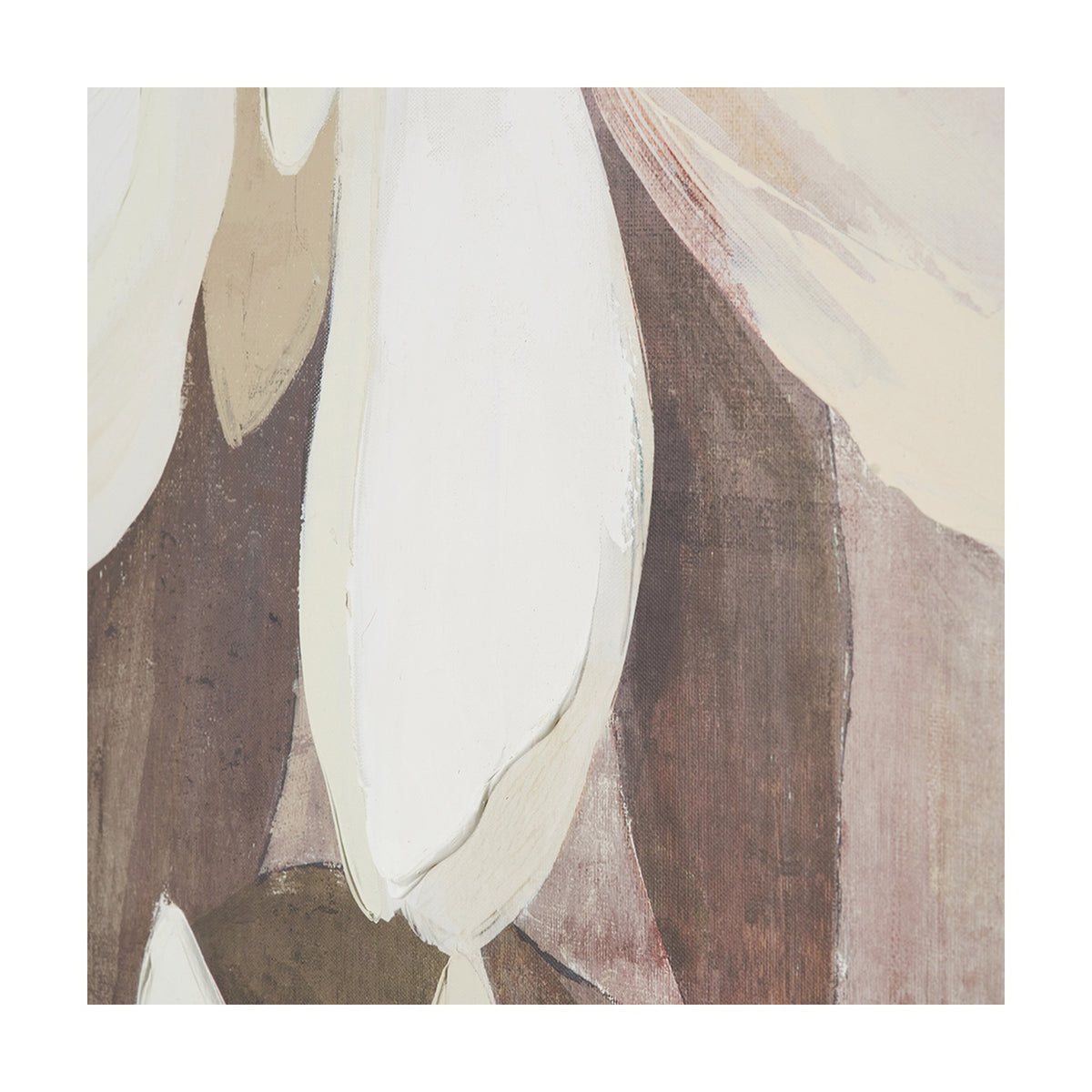 White & Natural Floral Canvas with Oak Effect Frame - 90 x 120cm