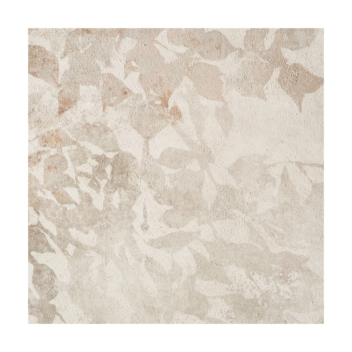 White & Natural Floral Square Canvas with Frame, 100 x 100cm, showing overlapping leaf silhouettes in beige and white tones on a textured surface.