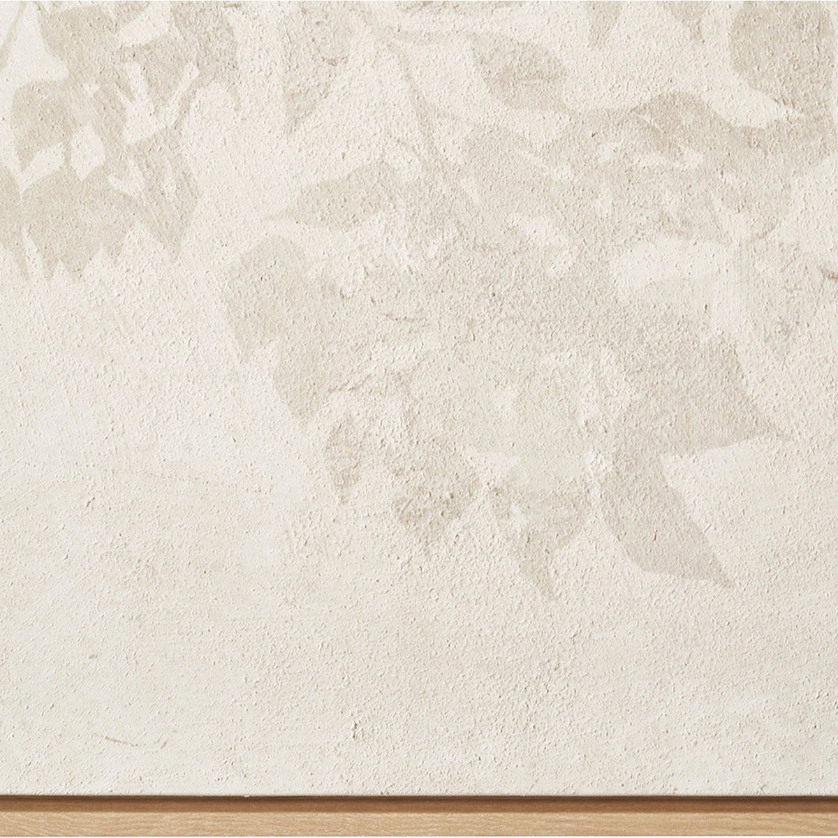White & Natural Floral Square Canvas with wooden frame, 100 x 100cm, showing subtle tonal leaf silhouettes on a textured white background with light oak edge trim.