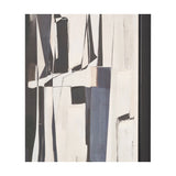 Monochrome Abstract People canvas wall art, 70 x 100cm, in a black frame, with fragmented geometric shapes in black, grey, and cream tones.