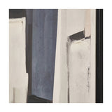 Close-up of the Monochrome Abstract People Canvas, 70 x 100cm, showing textured cream, blue-grey, and black panels in a black frame.