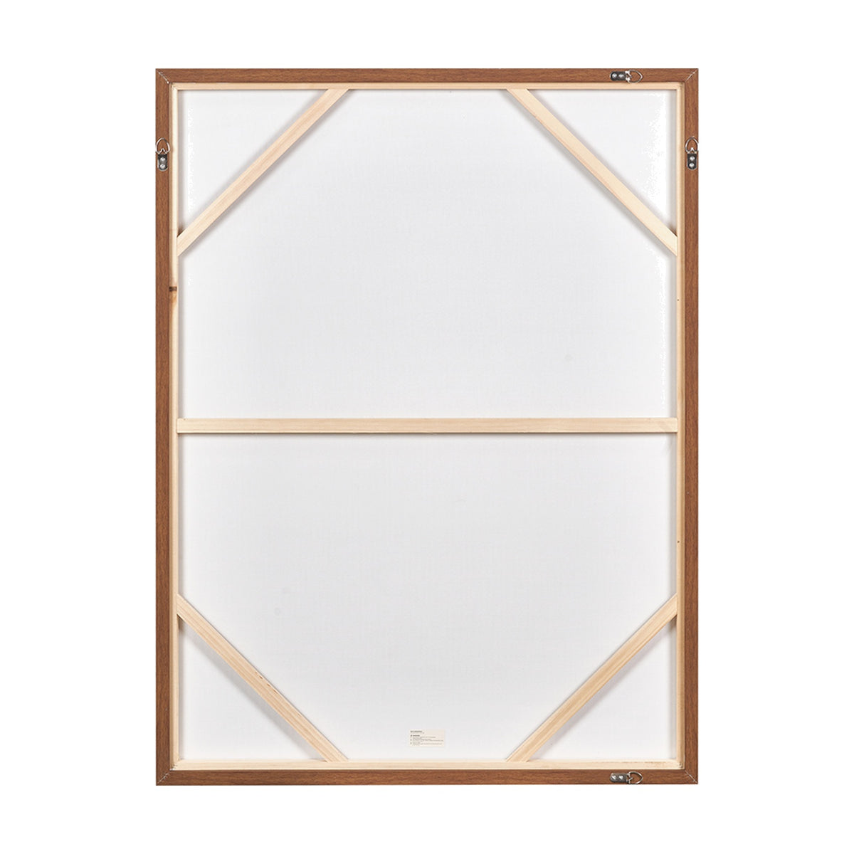 Rear view of the Brown & Natural Linear Design Canvas showing its oak effect wooden frame, diagonal support struts and hanging fixtures against a white background.