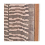 Close-up of Brown & Natural Linear Design Canvas showing wavy horizontal lines in natural tone on a brown textured background, edged by an oak effect frame.