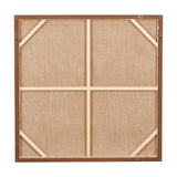 Reverse view of the Green & Natural Abstract Square Hessian Canvas showing jute backing, wooden support struts, oak effect frame edge, and hanging fixtures.