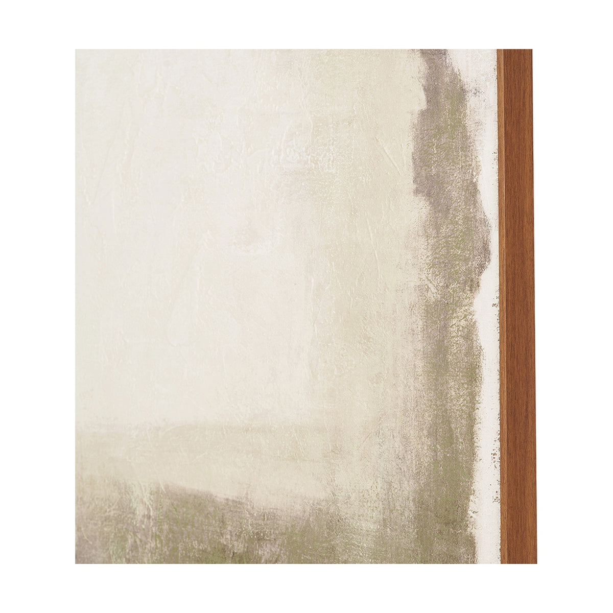 Green & Natural Abstract Square Hessian Canvas wall art with an oak effect frame, textured jute surface fading from cream to muted green, wood edge trim.