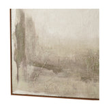 Corner detail of Green & Natural Abstract Square Hessian Canvas, showing textured jute surface with muted green and taupe tones in an oak effect frame.