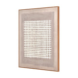 Canvas wall art with an oak effect frame, featuring a white grid pattern over brown and natural tones, shown at an angle on a plain white background.