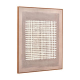 Brown & Natural Grid Design Canvas, 100 x 120cm, with a white grid pattern on brown tones, framed in an oak-effect wooden frame, shown against a plain white background.