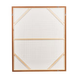 Rear view of the Brown & Natural Grid Design Canvas showing the oak effect wooden frame, cross braces, and wall-mounting hooks against a plain white background.