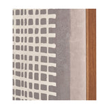 Corner detail of the Brown & Natural Grid Design Canvas showing a woven grid pattern beside a plain brown band and slim oak effect frame edge.