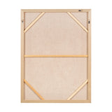Reverse view of the Textured White & Natural Abstract Design Linen Canvas, showing an elm wood frame with cross bracing and two hanging fixtures on a linen backing.