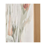 Close-up detail of the Sage & Naturals Highland Cow Canvas, 90 x 120cm, showing abstract sage green and blush brushstrokes with a natural wood frame edge.