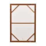 Rear view of the Brown & Natural Abstract Linear Design canvas wall art, showing an oak effect wooden frame with diagonal support struts and hanging hardware, on a plain white background.