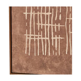 Close-up of the Brown & Natural Abstract Linear Design Canvas in an oak effect frame, showing cream crosshatch lines on a brown textured background.