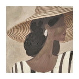 Striped Dress Lady Design Rectangular Canvas wall art in natural tones, showing a woman in a wide-brimmed straw hat and striped top against a soft neutral background.