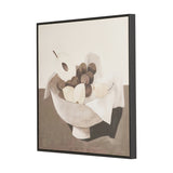 Fruit Design Canvas with Black Frame, 70 x 70cm, showing a bowl of fruit and draped cloth in earthy tones on a neutral background, shown at an angle.