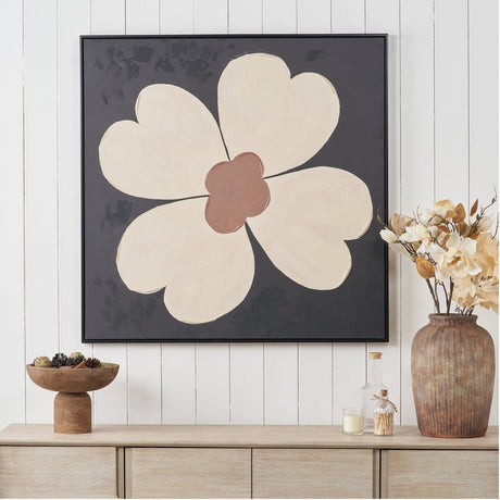 Brown & Natural Large Flower Design Square Canvas with Black Frame