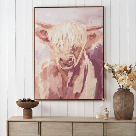 Mulberry & Naturals Highland Cow Canvas with Oak Effect Frame