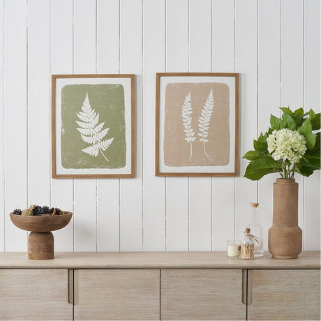 Set of 2 Green & Natural Fern Canvas Wall Art with Frames - 40 x 50cm