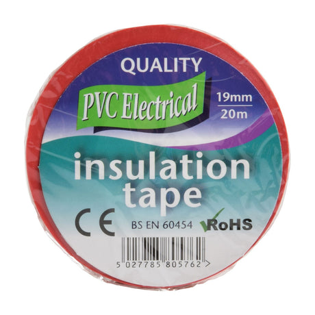 Ultra Tape PVC20R red PVC electrical insulation tape roll, 19mm by 20m, shown in packaging with CE and RoHS marks on a white background.