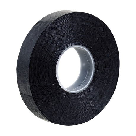 Ultra Tape self amalgamating tape roll in black, 19mm wide by 10m long, with a grey plastic core, shown on a plain white background.