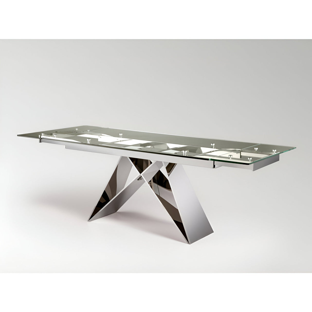 Mika 6–8 Seater Glass & Steel Extendable Dining Table – Transparent