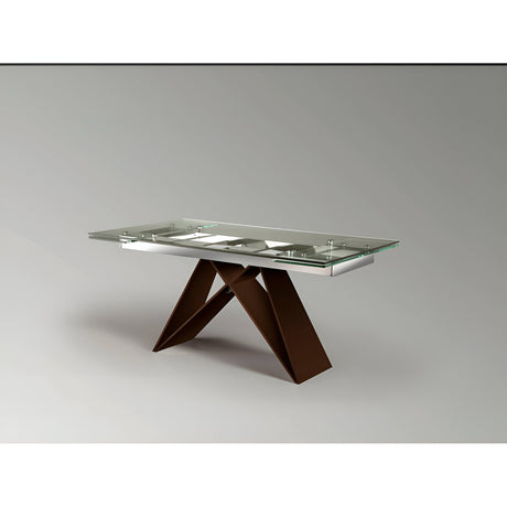 Mika 6-8 Seater Stainless Steel & Glass Extendable Dining Table - Brown