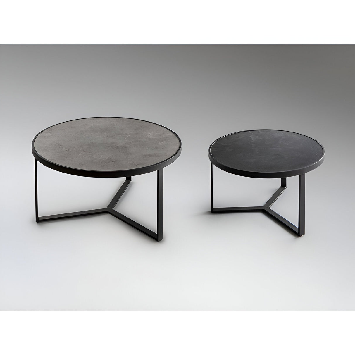 Naira Set of 2 Small Wood & Metal Tables – Matte Black & Grey