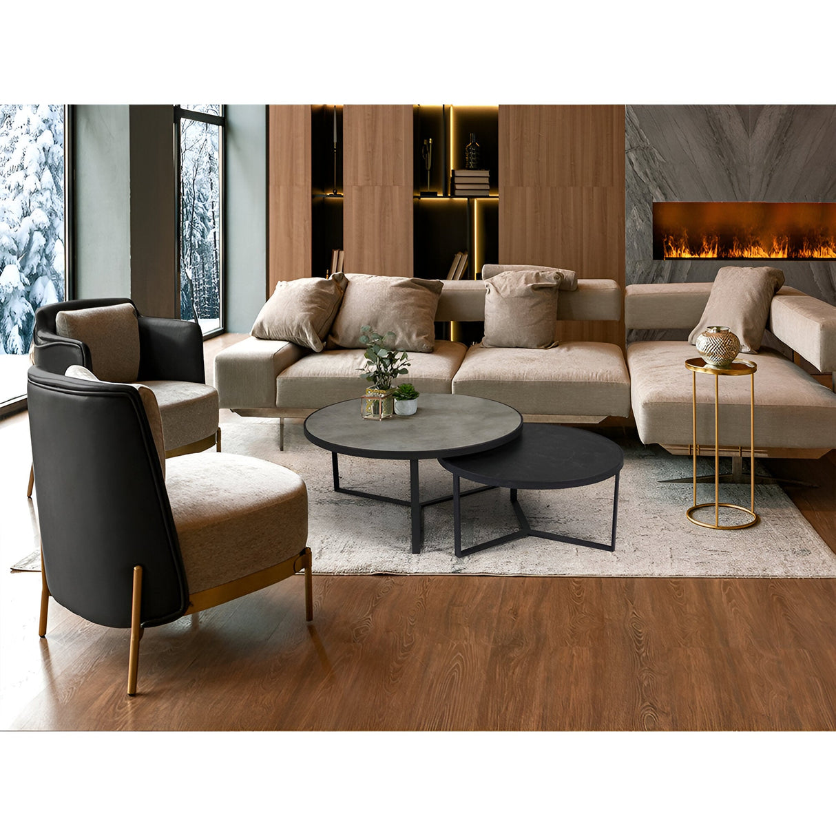 Naira Set of 2 Large Wood & Metal Tables – Matte Black & Grey