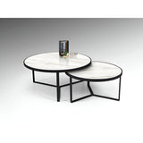 Naira Set of 2 Wood & Metal Tables – Matte Black & White Marble