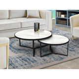 Naira Set of 2 Wood & Metal Tables – Matte Black & White Marble