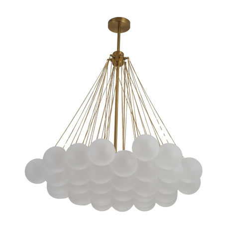 The Orb 37 Light Cluster Suspension - Gold features multiple frosted glass globes clustered together on thin gold rods, creating a modern, cloud-like appearance.