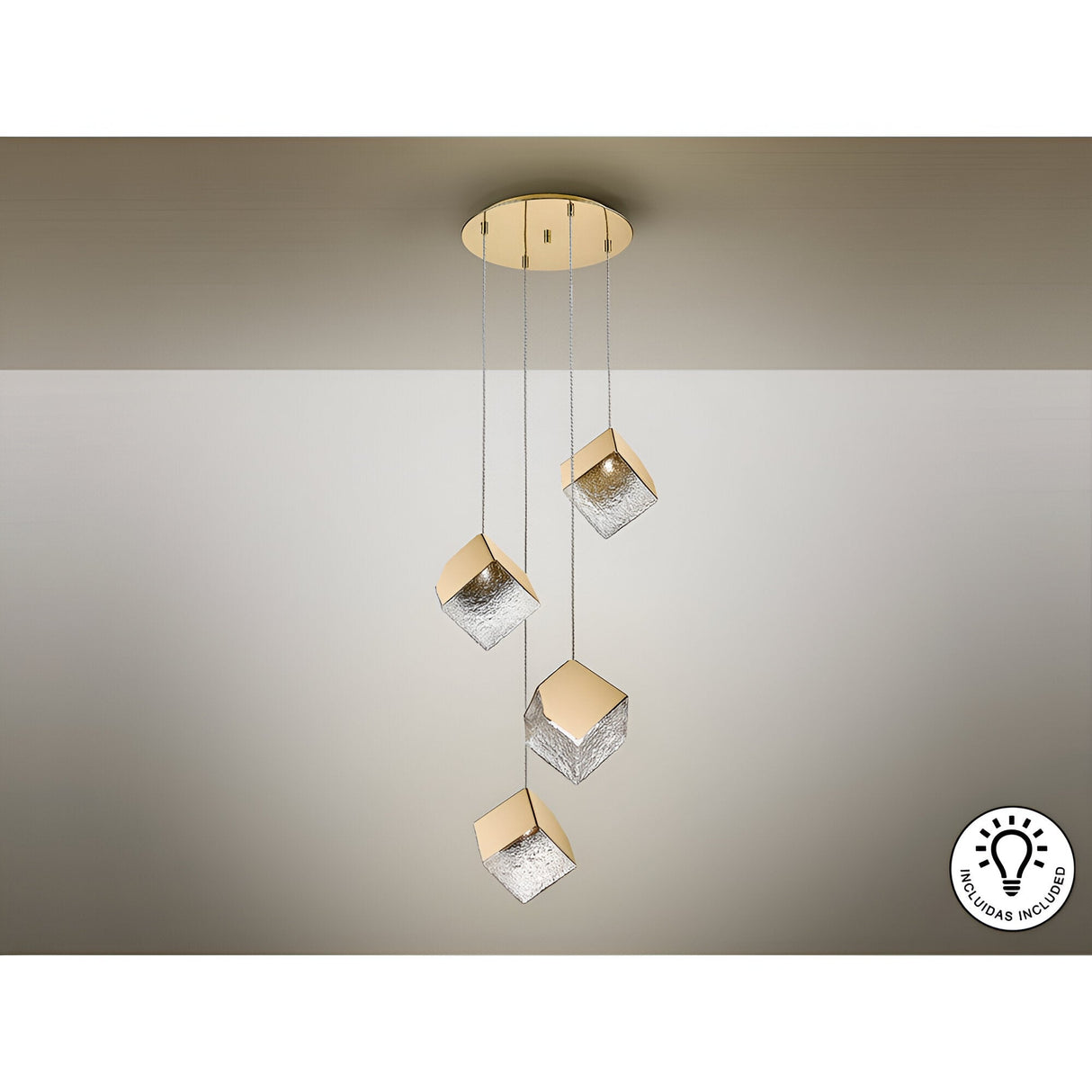Priscila 4 Light Glass Cluster Pendant - Gold