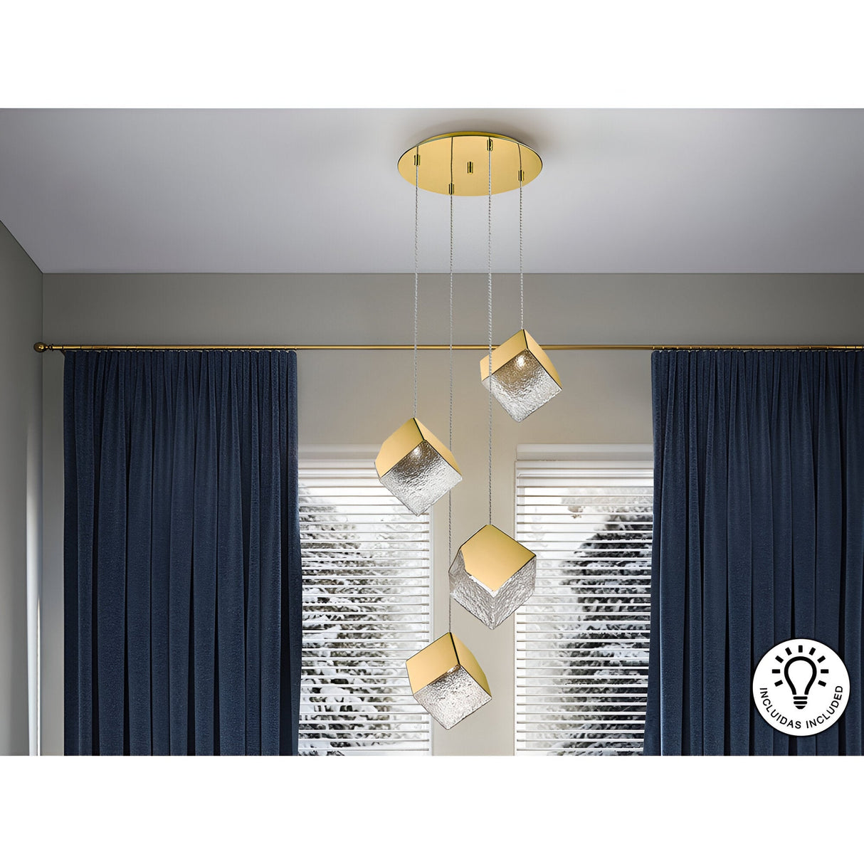 Priscila 4 Light Glass Cluster Pendant - Gold