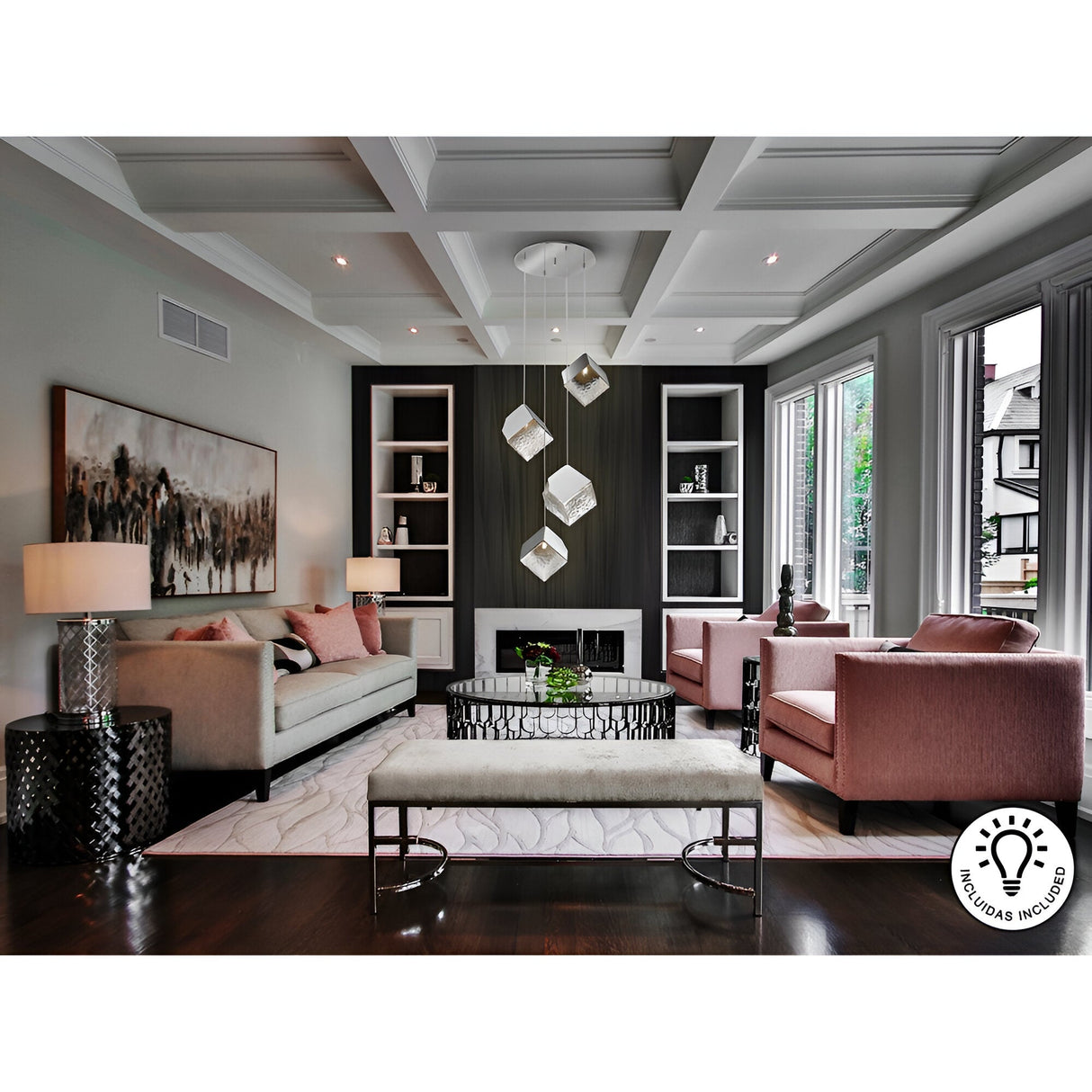 Priscila 4 Light Glass Cluster Pendant - Chrome