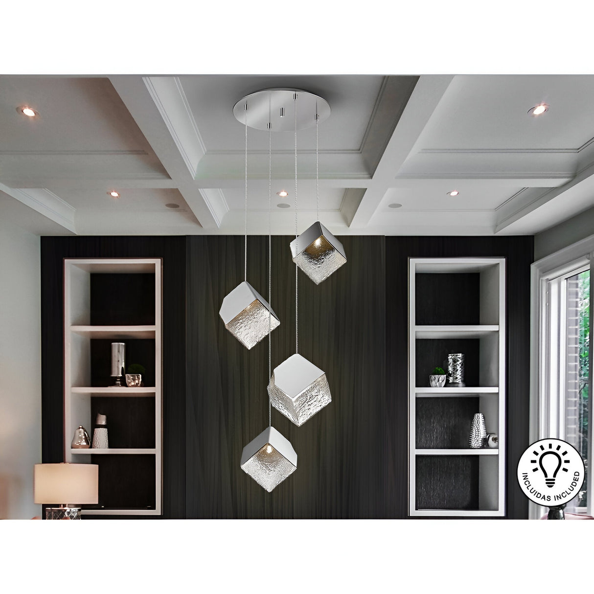 Priscila 4 Light Glass Cluster Pendant - Chrome
