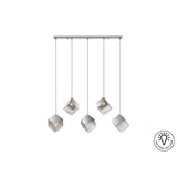 Priscila 5 Light Glass & Steel Bar Pendant - Chrome