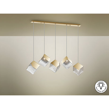 Priscila 5 Light Glass & Steel Bar Pendant - Gold