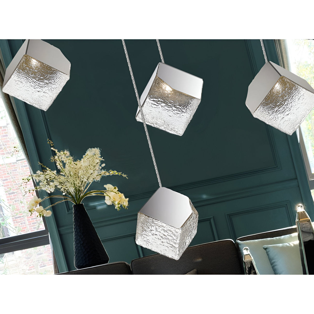 Priscila 12 Light Glass Cluster Pendant - Chrome