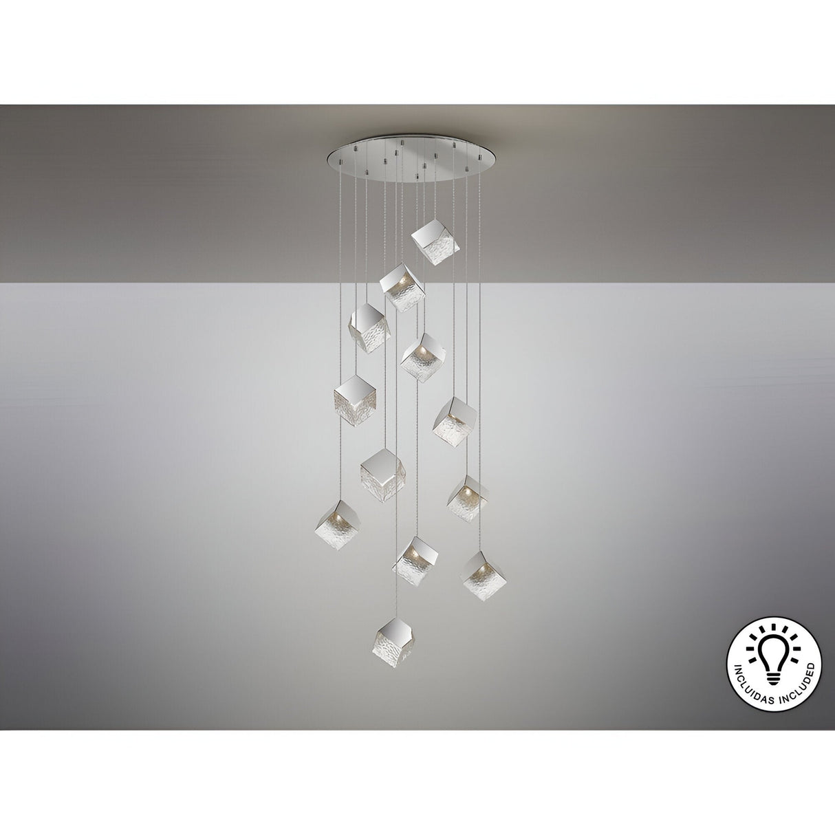 Priscila 12 Light Glass Cluster Pendant - Chrome