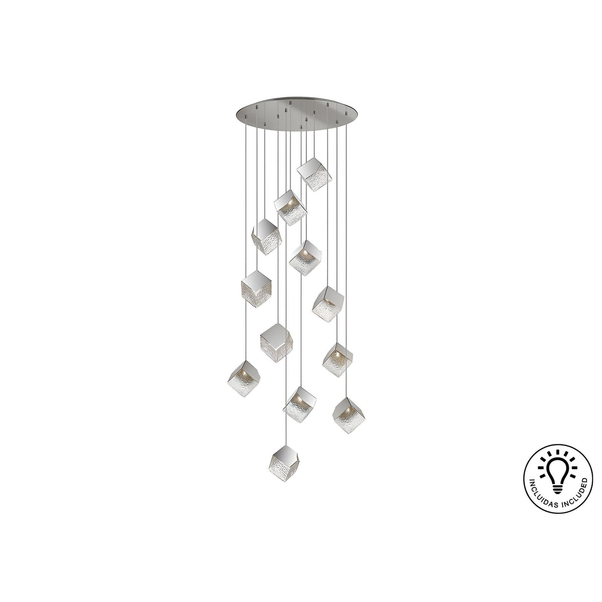 Priscila 12 Light Glass Cluster Pendant - Chrome