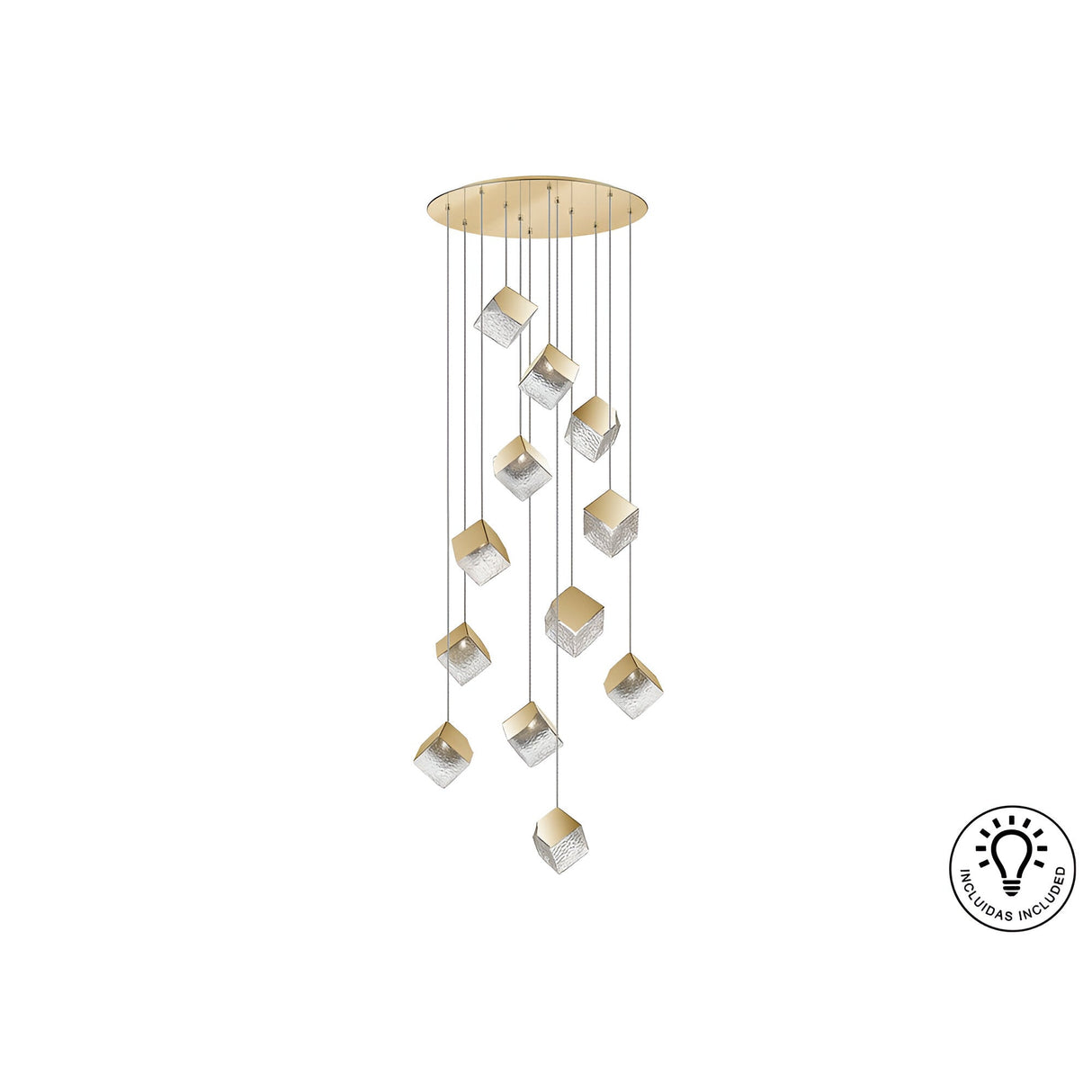 Priscila 12 Light Glass Cluster Pendant - Gold