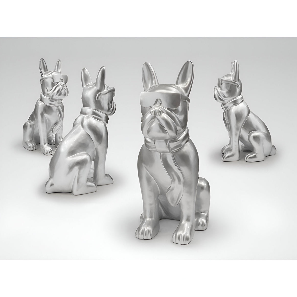 Bulldog Frances Silver Painted Outdoor Sculpture - 148cm
