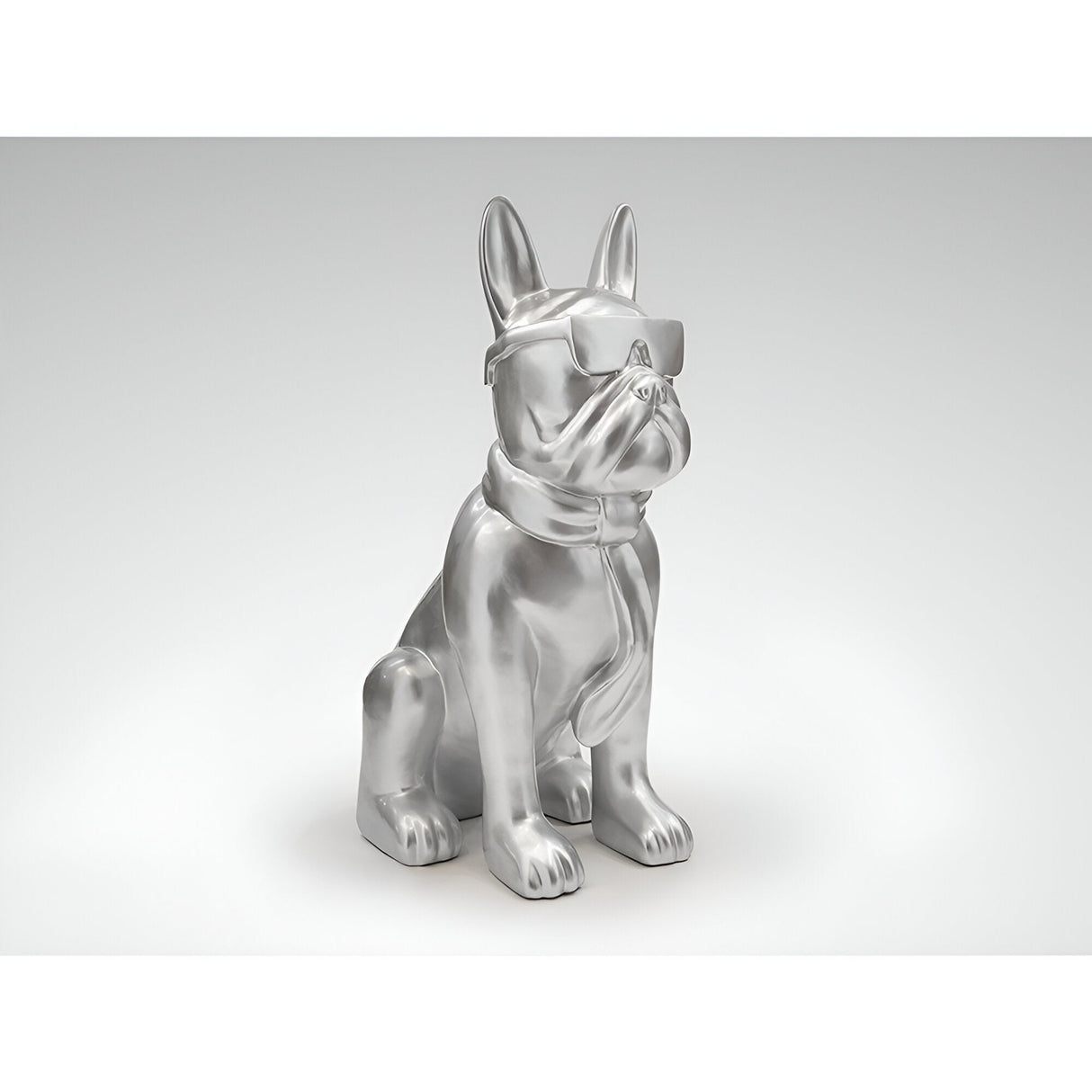 Bulldog Frances Silver Painted Outdoor Sculpture - 148cm
