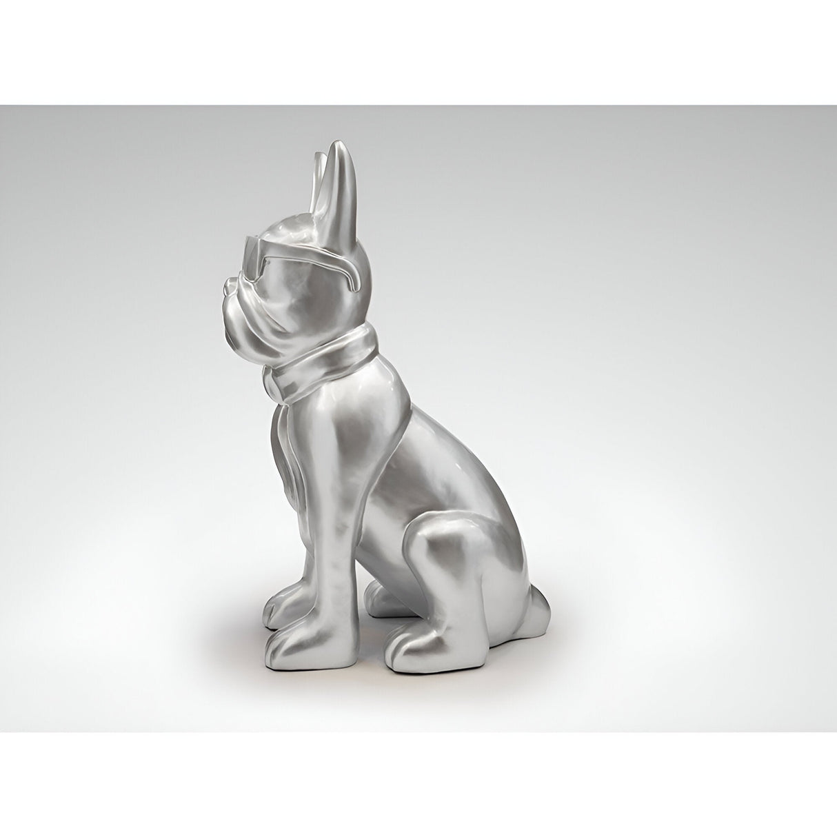 Bulldog Frances Silver Painted Outdoor Sculpture - 148cm
