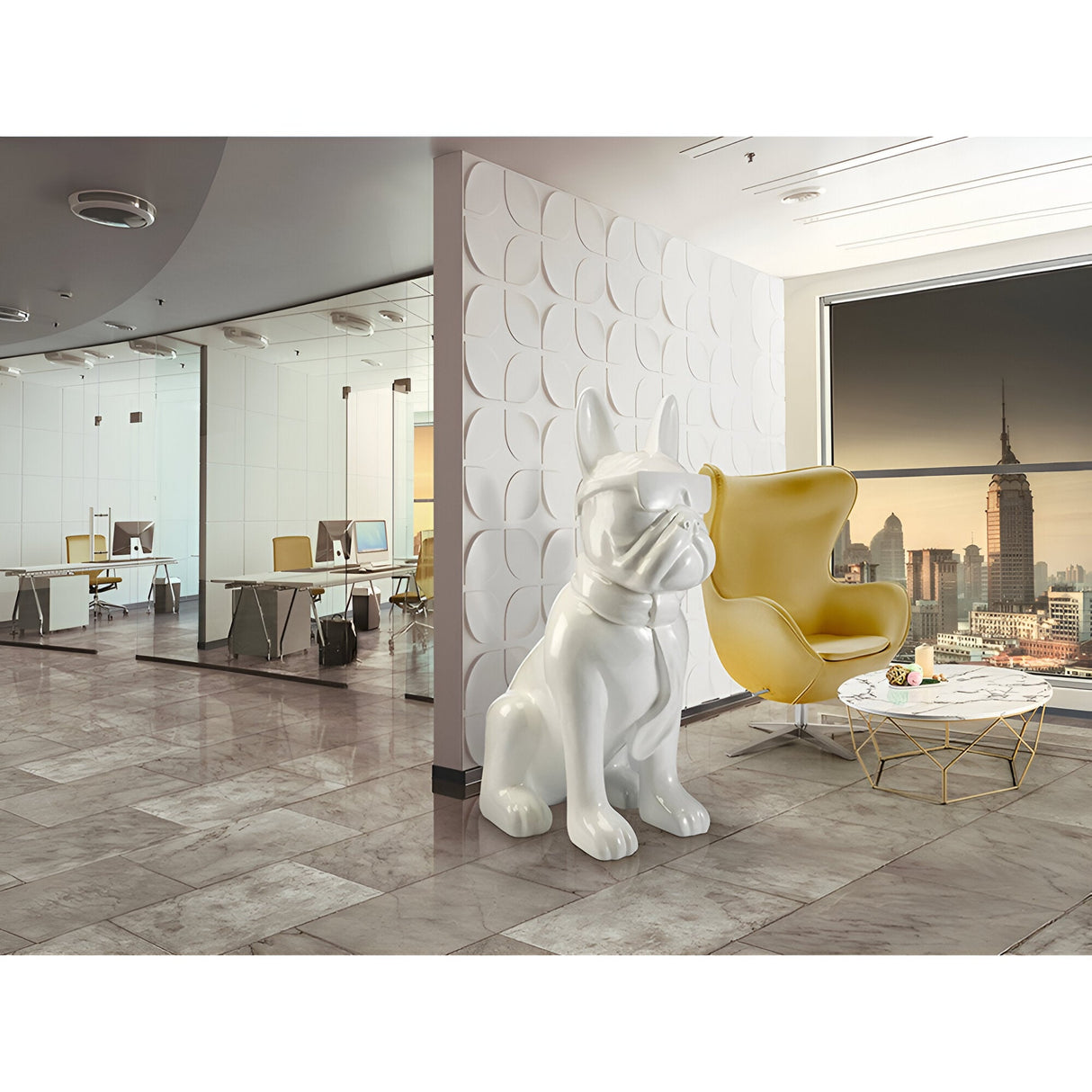 Bulldog Frances White Gloss Painted Outdoor Sculpture - 148cm